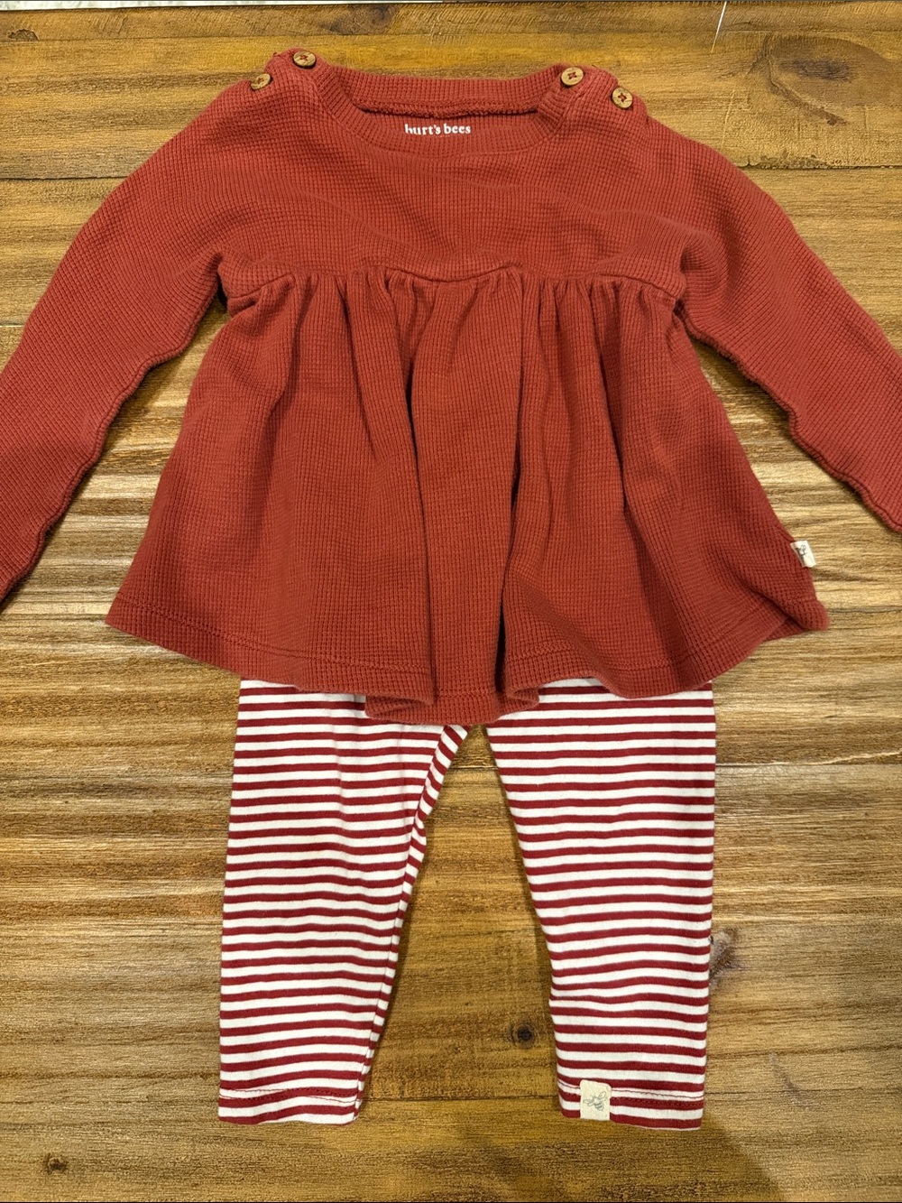 Burt’s Bees 3-6M Rust Red Waffle Tunic with Red & White Striped Leggings